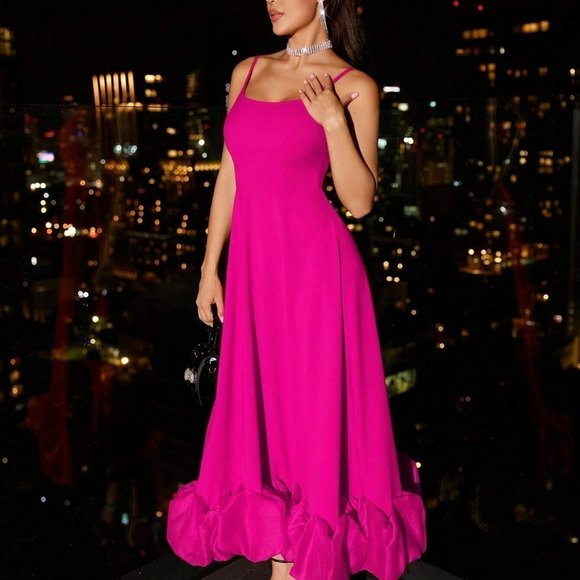 Stunning Pink Ruffle Hem Cami Maxi Dress - Picture 4 of 5